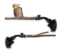 Sucker Bird Perch - Wooden Perch Stand, for Small Birds | 2 Adjustable Portable Brackets for Parakeets Canary Finches Balcony Indoor Outdoor Cage Mirror Window