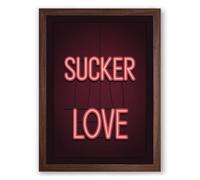 Sucker Love Neon Typography Framed Wall Art Print A1 (84.1×59.4cm) Walnut, Wall Decor for Living Room, Bedroom, Office & Home, Ready to Hang, Art Gift