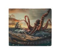 Suckers on The Day Octopus and Sailors Ship Bifold Wallet for Women Men Personalized Coin Purse Card Case Holder Pocket Wallet