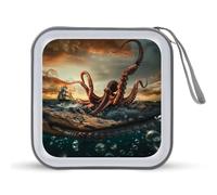 Suckers on The Day Octopus and Sailors Ship CD Case Holder Portable 40 Capacity DVD Wallet Storage Organizer for Car Travel