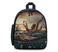 Suckers on The Day Octopus And Sailors Ship Travel Backpack 13" Laptop Backpack Work Bag Daypack Blue-style