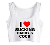 Sucking Daddy's Cock Women Gril Crop Top Sleeveless Cotton Vest Tank Top Sport Funny White