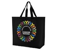 Sucks Cancer Fight Cancer Ribbons Reusable Grocery Bag Large Capacity Foldable Shopping Tote with Inner Pocket