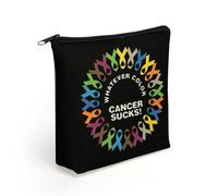 Sucks Cancer Fight Cancer Ribbons Travel Makeup Bag Toiletry Cosmetic Pouch Aesthetic Organizer Pencil Case Pen Holder 8.3 X 7.5 Inch