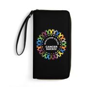 Sucks Cancer Fight Cancer Ribbons Women's Clutch Wallet Bifold Wristlet Long Purse Card Holder Handbag