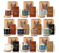 Suclain 10 Set Inspirational Christian Gift Bulk for Women Mothers Day Gift 13 oz Ceramics Bible Verse Coffee Mugs Set Coaster Spoon Pens Notebooks Bags for Birthday Church Party