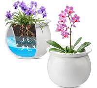 Suclain 2 Pcs African Violet Pots, 6.5 Inch Self Watering Pots for Indoor Flowers and Plants Ceramic Easy Self Watering Plant Pot with Highly Absorbent Inner Planter Pot for Tropical Plants(White)