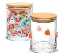 Suclain 2 Pcs Halloween Icon Glass Jars with Lids - Pumpkin Icon Candy Storage Jar Decorative Cookies, Sugar, Spices, Airtight Food Canister for Party Thanksgiving Day Kitchen Table Home Decoration