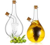 Suclain 2 Pcs Oil and Vinegar Dispenser, 2 in 1 Glass Olive Oil and Vinegar Cruet Dispenser Bottle, Olive Soy Sauce Dispenser Double Pourer Spout, Kitchen Cooking Container(Modern)