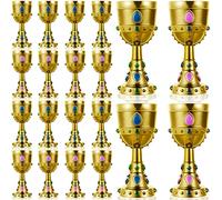Suclain 20 Pcs Medieval Molded Crown Goblets, Gold Plastic Chalice