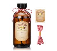 Suclain 4 Pcs 8 oz Vanilla Extract Bottles Amber Boston Round Glass Boston Bottles for Vanilla Extract Homemade and Vanilla Extract Sticker for Syrup Gift Food Storage Canister Set for Sauce Beans