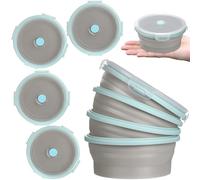 Suclain 4 Pcs Camping Bowl with Lid Collapsible Silicone Lunch Box Salad Bowl Expandable Food Storage Container Folding Travel Container for Hiking Camping(Blue Rim Gray,12 oz)