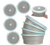 Suclain 4 Pcs Camping Bowl with Lid Collapsible Silicone Lunch Box Salad Bowl Expandable Food Storage Container Folding Travel Container for Hiking Camping(Blue Rim Gray,41 oz)