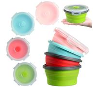 Suclain 4 Pcs Camping Bowl with Lid Collapsible Silicone Lunch Box Salad Bowl Expandable Food Storage Container Folding Travel Container for Hiking Camping(Red, Pink, Blue, Green,17 oz)