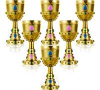 Suclain 6 Pcs Medieval Molded Crown Goblets 8 oz Gold Jeweled chalice Vintage Plastic Goblet King Queen Party Chalice Medieval Party Decorations for Carnival Drinking Supplies