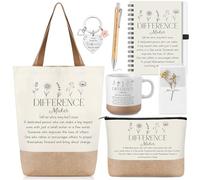 Suclain 7 Pcs Difference Maker Appreciation Gifts, Spiral Notebook, Coffee Mug, Canvas Bag, Makeup Bag, Ballpoint Pen, Inspirational Keychain Card Thank You Gift for Women Coworker Employee