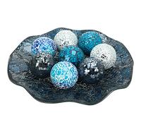 Suclain Centerpiece Bowl and Decorative Balls Set 8 Pcs Table Mosaic Plate with 2.4 Inch Glass Mosaic Orbs Glass Turquoise Tray and Spheres for Centerpiece Table Home Vases Decor (Multicolor)
