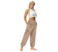 Sucor Women's Harem Pants Boho Lounge Pants Loose Yoga Pants Dance Harem Pants Beach Trousers Smocked Waist Pants S-2XL(XL,DLK03)