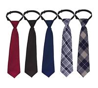 Sucrain 5pcs Boy's Necktie Pre-tied Adjustable Neck Strap Tie for Wedding Graduation School Uniforms, Black, 2-5 Years
