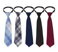 Sucrain 5pcs Boy's Necktie Pre-tied Adjustable Neck Strap Tie for Wedding Graduation School Uniforms, Blue, One Size