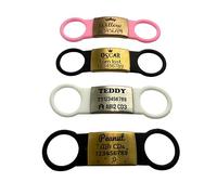 SUCRE Laser Engraved Dog Tags and Cat ID Name, Steel-Silicone Slide On Dog Tags for Pets Engraved UK in 6 Colors | Personalised Cat Collar ID, Puppy Accessories & Puppy Essentials (Silver-White)