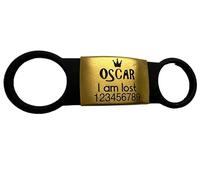 SUCRE Laser Engraved Dog Tags and Cat ID Name, Steel-Silicone Slide On Dog Tags for Pets Engraved UK in 6 Colors | Personalised Cat Collar ID, Puppy Accessories & Puppy Essentials (Gold- Black)
