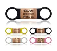 SUCRE Slide On Laser Engraved Pet ID - Personalised Dog Tag & Cat ID | Silicone Made Dog Tags for Pets Engraved UK are Silicone Slide On, Essential Puppy Accessories and Puppy Stuff (Rosegold, Black)