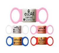 SUCRE Slide-On Laser Engraved Pet Tag - Personalised Dog & Cat ID | Silicone Made, Elastic, Essential Accessories (M-Pink Band)