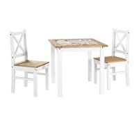 sucre tile top wooden dining table with 2 chairs in white