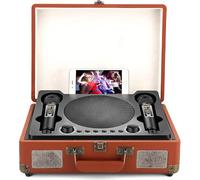 SUCRFXJ Karaoke Machine for Adults, Portable Wireless Bluetooth Speaker with 2 Wireless Microphones, Retro Record Bluetooth Singing Speaker Player, for Home, Ktv, Conference, Birthday(Orange)
