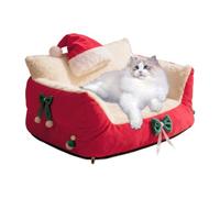 Sucritude Cat Couch Bed,Christmas Chair with Santa Hat | Supportive Cat Sofa | for Home Living Room Bedroom Porch Patio Balcony Play Area Apartment Nighttime Sleep Daily Rest