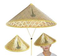 Sucritude Chinese Oriental Hat Bamboos, Traditional Chinese Farmer Hat, Handmade Weave Straw Cap, with Adjustable Rope Woven Conical Rice Farmer Costume Accessory for Tourism Farming Stage Prop