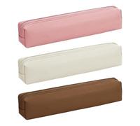 Sucritude Small Pu Leather Pencil Case Slim, 19x3.5cm Slim Leather Zippered Pouch, Protable Stationery Pouch Cosmetic Bag Minimal Makeup Organizer Zipper Storage Bag for Travel Business Office