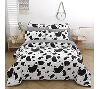 SUCSES 5Pcs Cow Comforter Set Queen Size, Black White Cartoon Bedding Set, Ultra Soft Luxury Bed in a Bag Quilt and Sheet Sets (1 Comforter, 2 Pillowcases, 1 Flat Sheet, 1 Fitted Sheet)