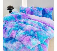 SUCSES Faux Fur Queen Size Girls Bedding Set 3Pcs Plush Shaggy Fluffy Duvet Cover Set Tie Dye Ombre Furry Velvet Comforter/Quilt Cover Set (Blue Purple, Queen)