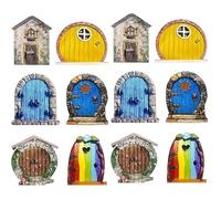 suction 12 PCS Fairy Doors for Garden, Magical Miniature Fairy Garden Display, Whimsical Outdoor Decor for Trees and Pathways, Enchanting Fairy Houses for Garden Landscapes & Yard Art Ornaments