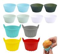suction 12 PCS Silicone Cake Cases, Silicone Cupcake Cases, Baking Mould Set with 8 Colours and 4 Handled Cups, Reusable for Home Kitchen Use