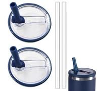 Suction 2 Pack Cup Lid with 2 Straw, Flip Top, Silicone, Blue, Classic, Tumbler Lid, for 40 Oz Tumbler with Handle