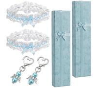 suction 2 PCS Blue Garters for Brides, Something Blue for The Bride, Lace Bow Angel Wing Pendant with Gift Box, Suitable for Wedding Preparers, Bridal Collectors, Ceremony Layout Lovers