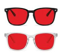 suction 2PCS Red Lens Eyeglasses, Digital Screen Care Eyewear, Comfortable Eyeglasses for Office & Entertainment, Black Frame Transparent Red Lens Two Pairs Set