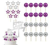 suction 31PCS Disco Ball Cake Decorations, Purple Cake Decorations Set, Singer Star Ornaments For Birthday Wedding Party Decorations
