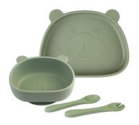 Suction Baby Plate and Bowl Set with Fork Spoon, Silicone Baby Led Weaning Supplies for Toddler Self Feeding, BPA Free Dishwasher and Microwave Safe (Olive)