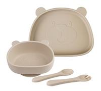 Suction Baby Plate and Bowl Set with Fork Spoon, Silicone Baby Led Weaning Supplies for Toddler Self Feeding, BPA Free Dishwasher and Microwave Safe (Natural)