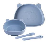 Suction Baby Plate and Bowl Set with Fork Spoon, Silicone Baby Led Weaning Supplies for Toddler Self Feeding, BPA Free Dishwasher and Microwave Safe (Dusty Blue)