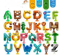 Suction Bath Toy for Toddler, 26PCS Animal Alphabet, Montessori Sensory Toy Gift for Kids Aged 3-12, Educational Spelling for Autism/ADD/ADHD,No Hole Bath Toy for Baby Toddlers