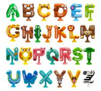 Suction Bath Toys, 26PCS Cute Animal Alphabet Bath Toys, Montessori Sensory Educational Spelling Learning Tools for Kids, Toddler Alphabet Learning