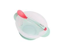 Suction Bowl with Lid and Soft Spoon for Travel, Green | Strong Suction Base for Baby Learning to Eat Independently with Food Grade Silicone for Easy Feeding