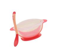 Suction Bowl with Lid and Soft Spoon for Travel, Red | Strong Suction Base for Baby Learning to Eat Independently with Food Grade Silicone for Easy Feeding