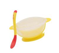 Suction Bowl with Lid and Soft Spoon for Travel, Yellow | Strong Suction Base for Baby Learning to Eat Independently with Food Grade Silicone for Easy Feeding