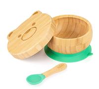 Suction Bowl with Lid and Spoon for Babies and Toddlers,Stay Put Feeding Bowl,Natural Bamboo Wood for Easy Clean Tableware, Perfect for Babies’ weaning Journey